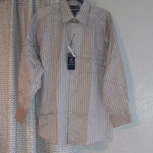 Daniel Bishop Men's Striped Button Down Shirt - Beige and White